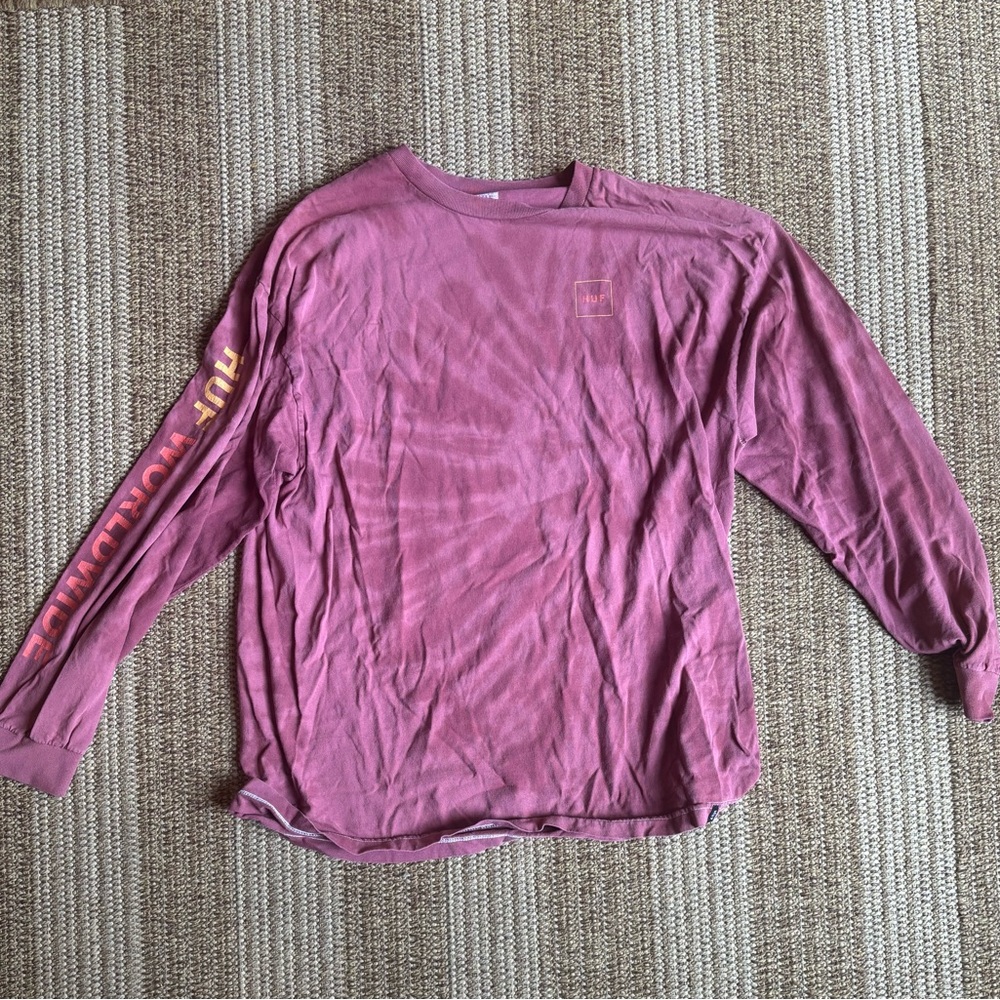 HUF Mauve Long Sleeve Tee with Yellow Accents